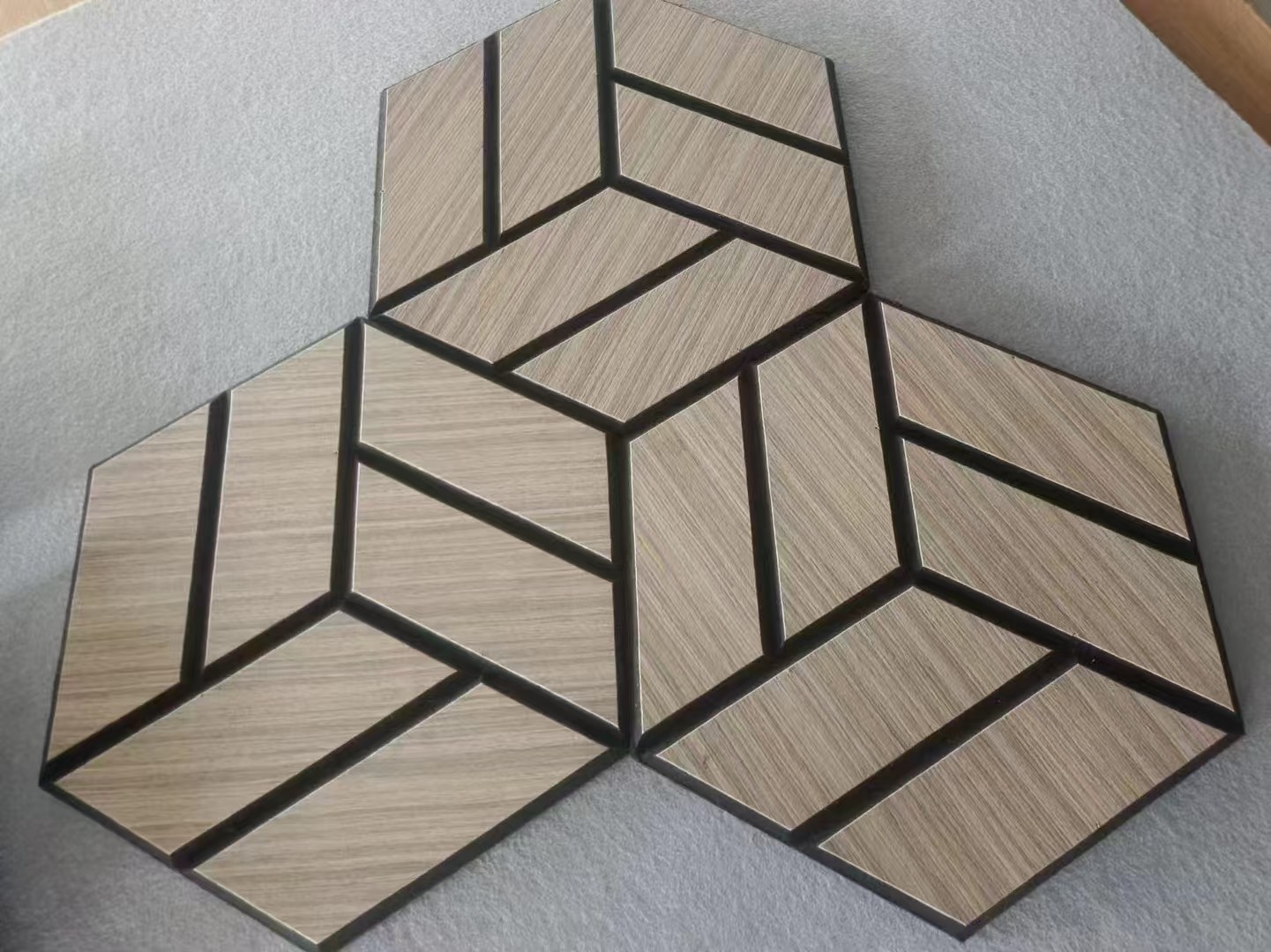Wall Decoration Wood Veneer Acoustic Panels WPET Hexagon Slat Acoustic Wall Panel