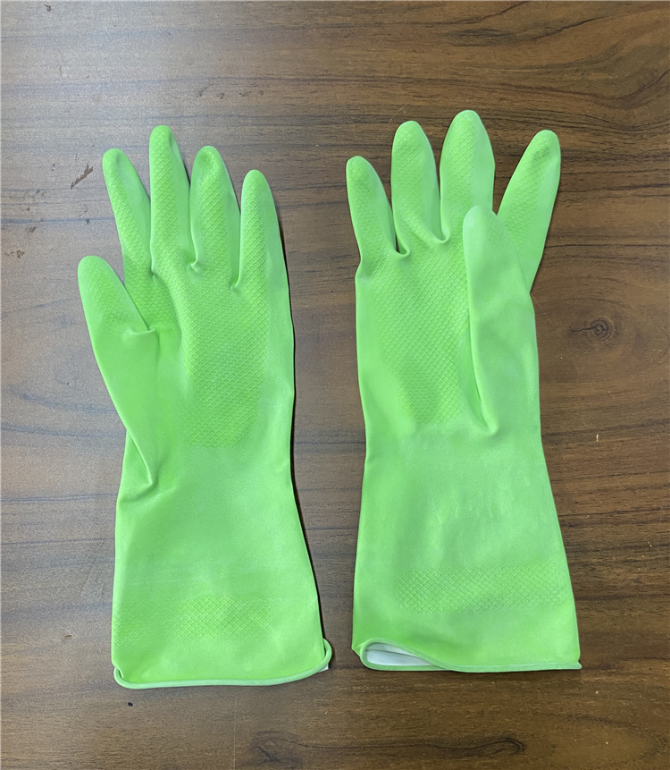 M 45g Green Latex Kitchen Dishwashing Gloves Spray Flocklined