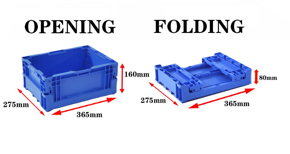 Industrial Packaging Folded Size 365*275*80mm PP Collapsible Plastic Storage Crate Box