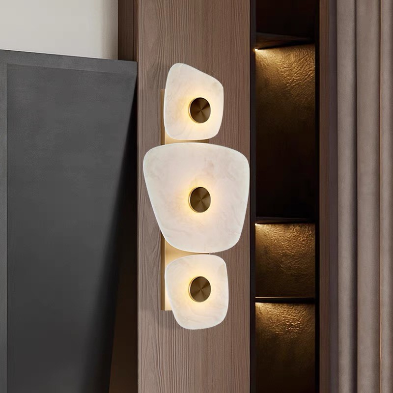 Yellow stone white marble led round and long and plating gold wall lamp for project
