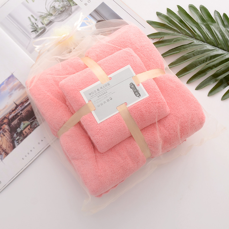 Home Hostel density Coral Velvet Bath Towel Set Soft and Absorbent with Plain Lace