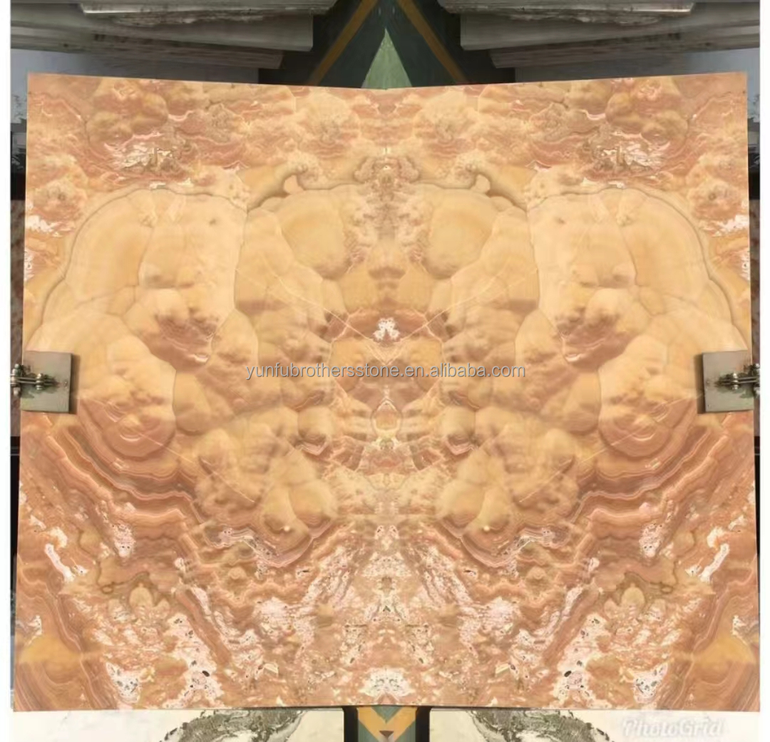 Modern Design Polished Marble Bookmatch Tile Custom Backlit Red Dragon Jade Onyx Wall