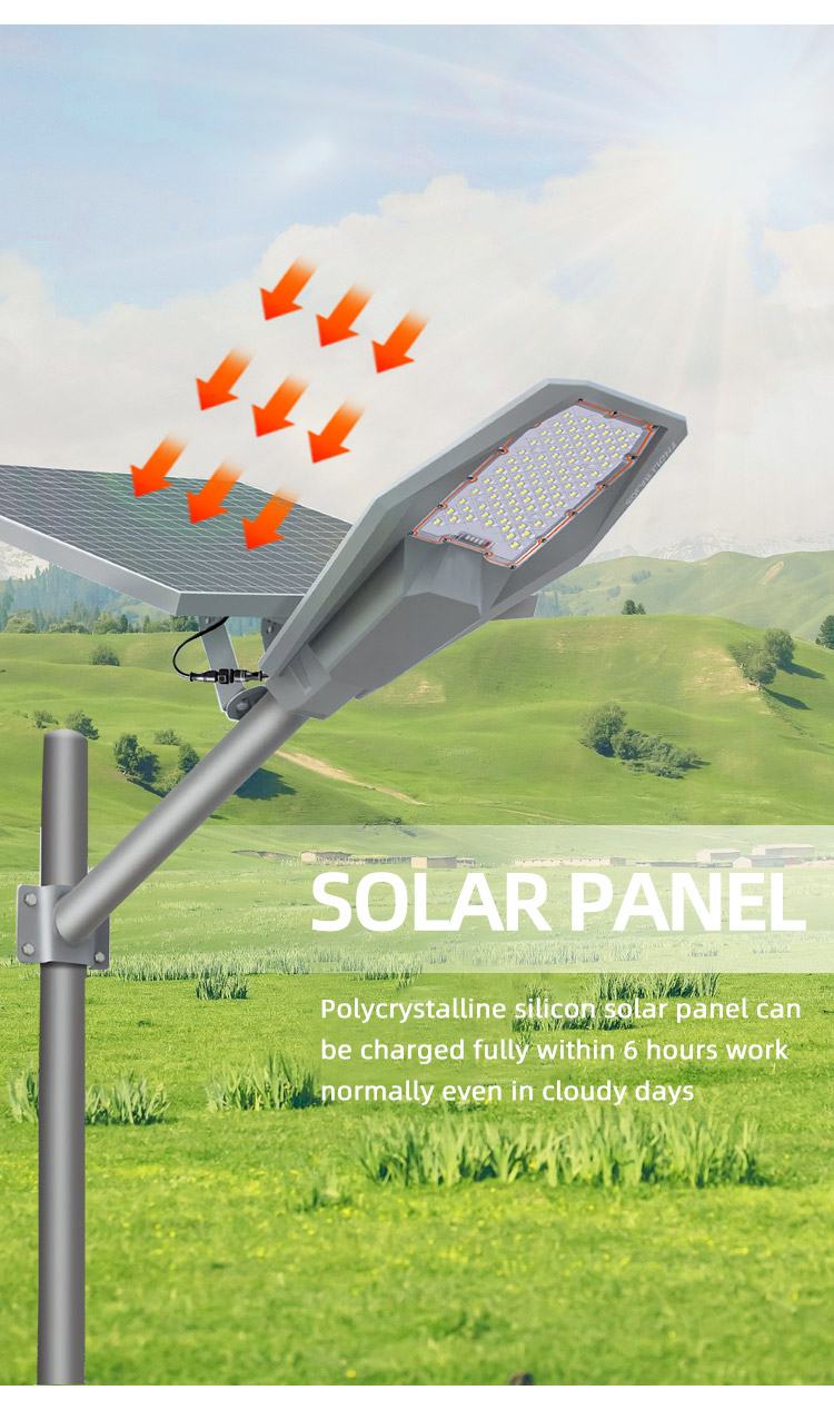 Thick Aluminum 200 Watt Solar Charged Street Lights , Solar Powered Street Lamp IP65 Waterproof