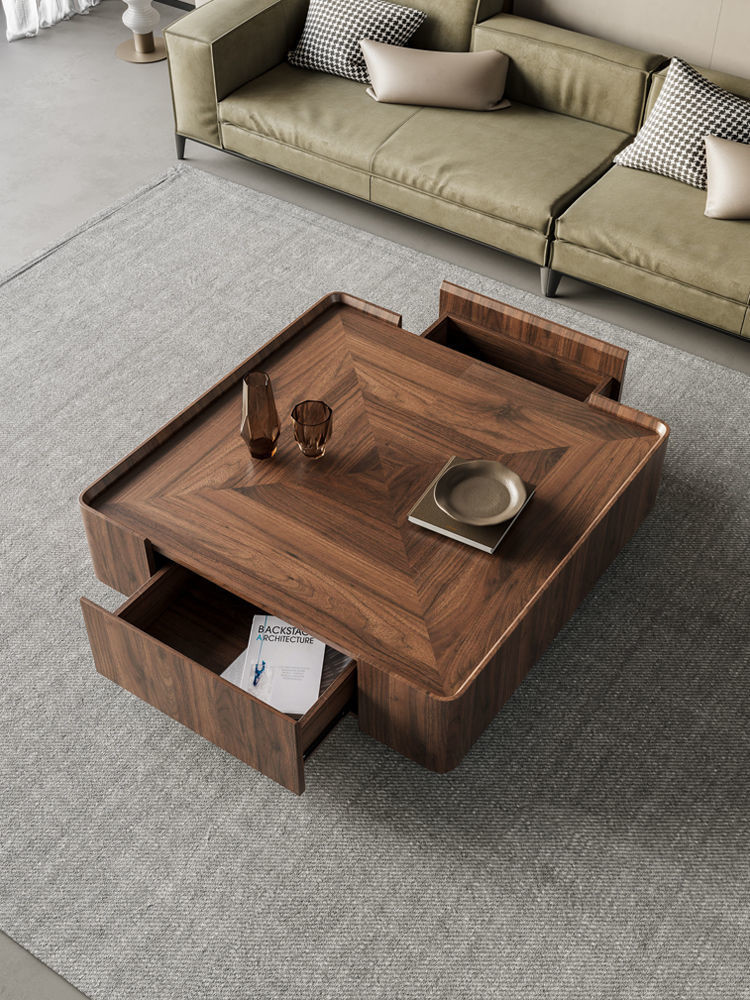 Black Walnut Coffee Table Nordic Light Luxury Square Tea Table For Lobby Office
