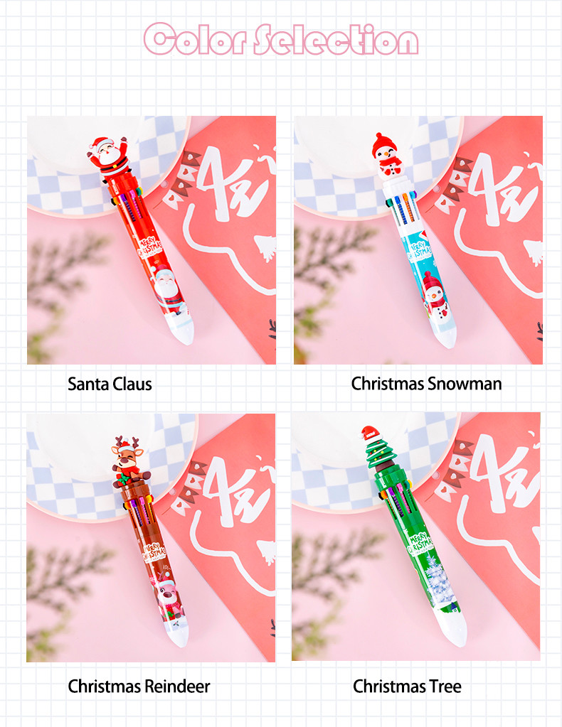 Christmas Ten Color Bullet Ballpoint Pen Cartoon Press Journal Ball Pen