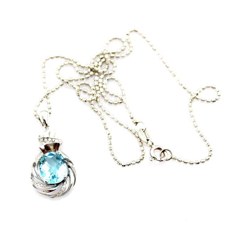 Sterling Silver Chain Necklace with 8x10mm Oval Amethyst Cubic Zircon Pendant (P45)