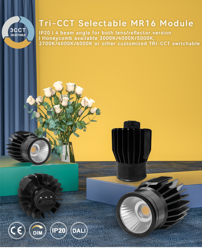 Customizable 15W COB LED MR16 Module With Tri-CCT Options 3000K/4000K/5000K Or 2700K/4000K/6000K
