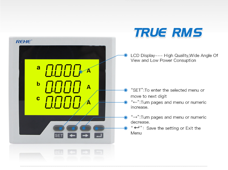 Slim type amp,volt,hz 96*96mm Three Phase LCD Multi-function digital panel Power Multimeters
