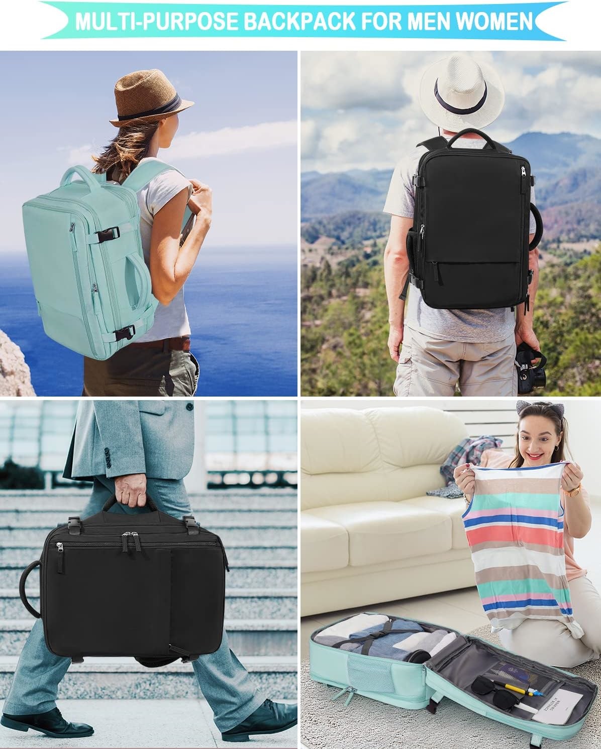 Travel Backpack Flight Airline Approved, Personal Item Bag For Women, Laptop Backpack, Waterproof Sports Casua