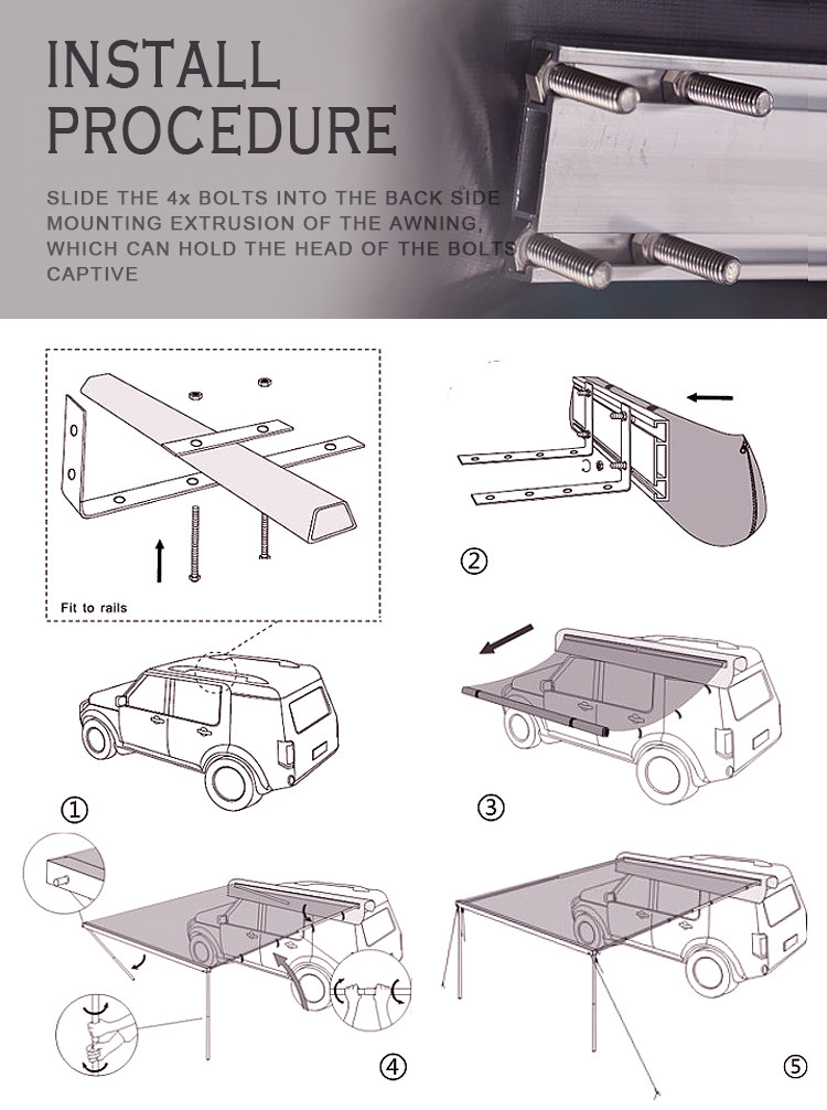 UV Proof Waterproof Car Roof Tent 4 Season Stylish Car Side Awning Tent