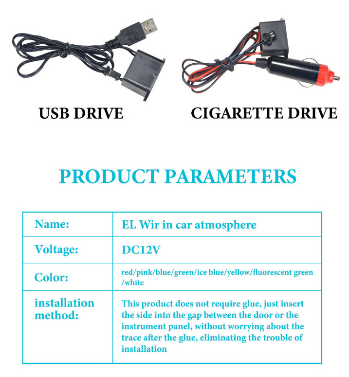 3m Modified Car Lights EL Cold Light Line With USB DIY T Dashboard Console LED Ambient Ligh
