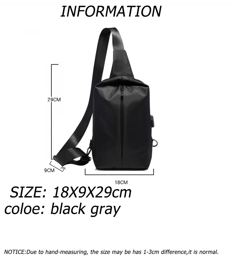 Water Resistant Polyester Lining Anti Theft Chest Sling Bags With USB 5L