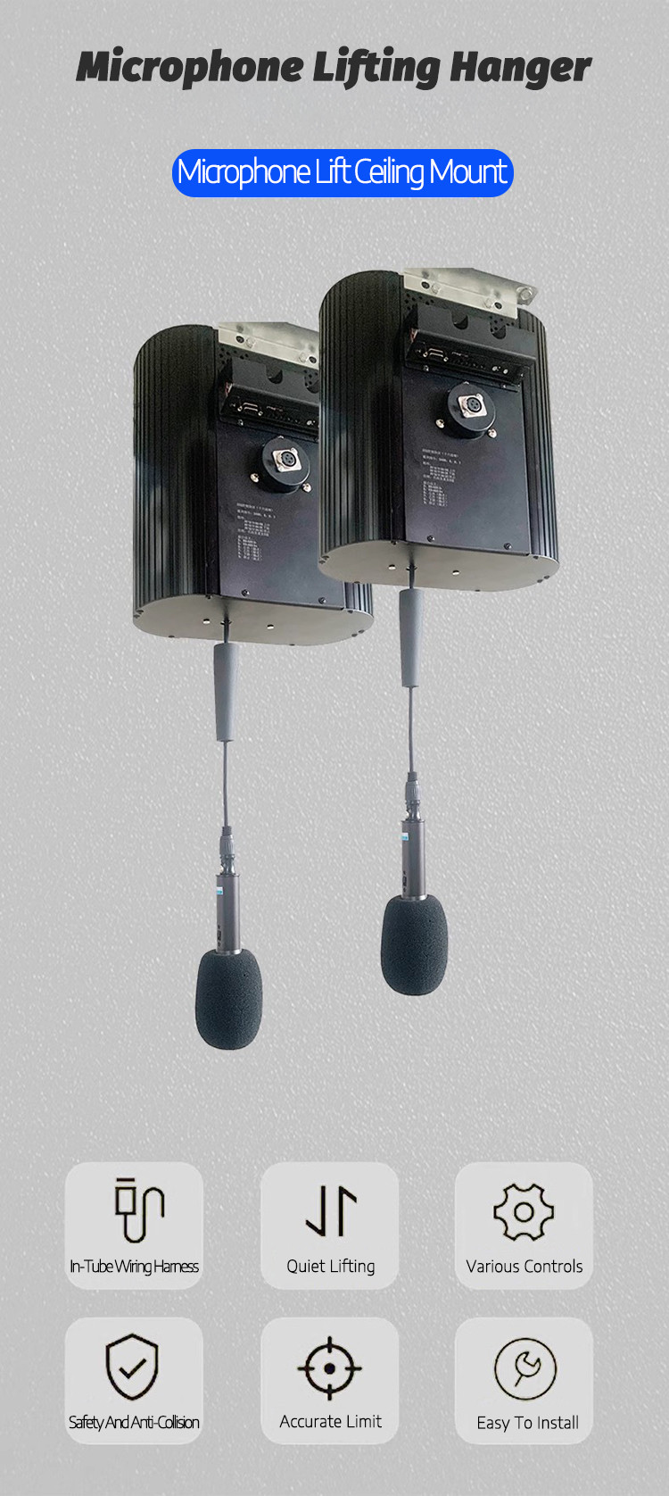 Aluminum Alloy Conference Microphone Control 8/12m Ceiling Hanging Electric Microphone Lifting Sound System