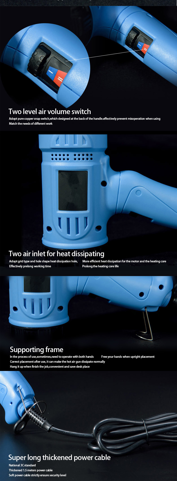 Portable Electric Soldering Heat Gun , 1914 Heavy Duty Heat Gun AC 220V 1600W