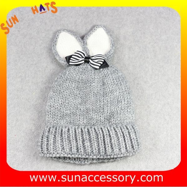 AK17023 Sun Accessory customized baby knitted beanie caps and hats with rabbit ear, ,caps in stock MOQ only 3 pcs