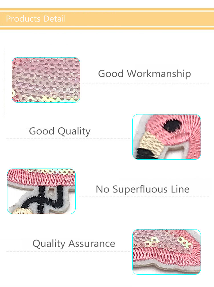 Popular DIY Flamingo Iron On Patch , Pink Flamingo Patches Sequin Material