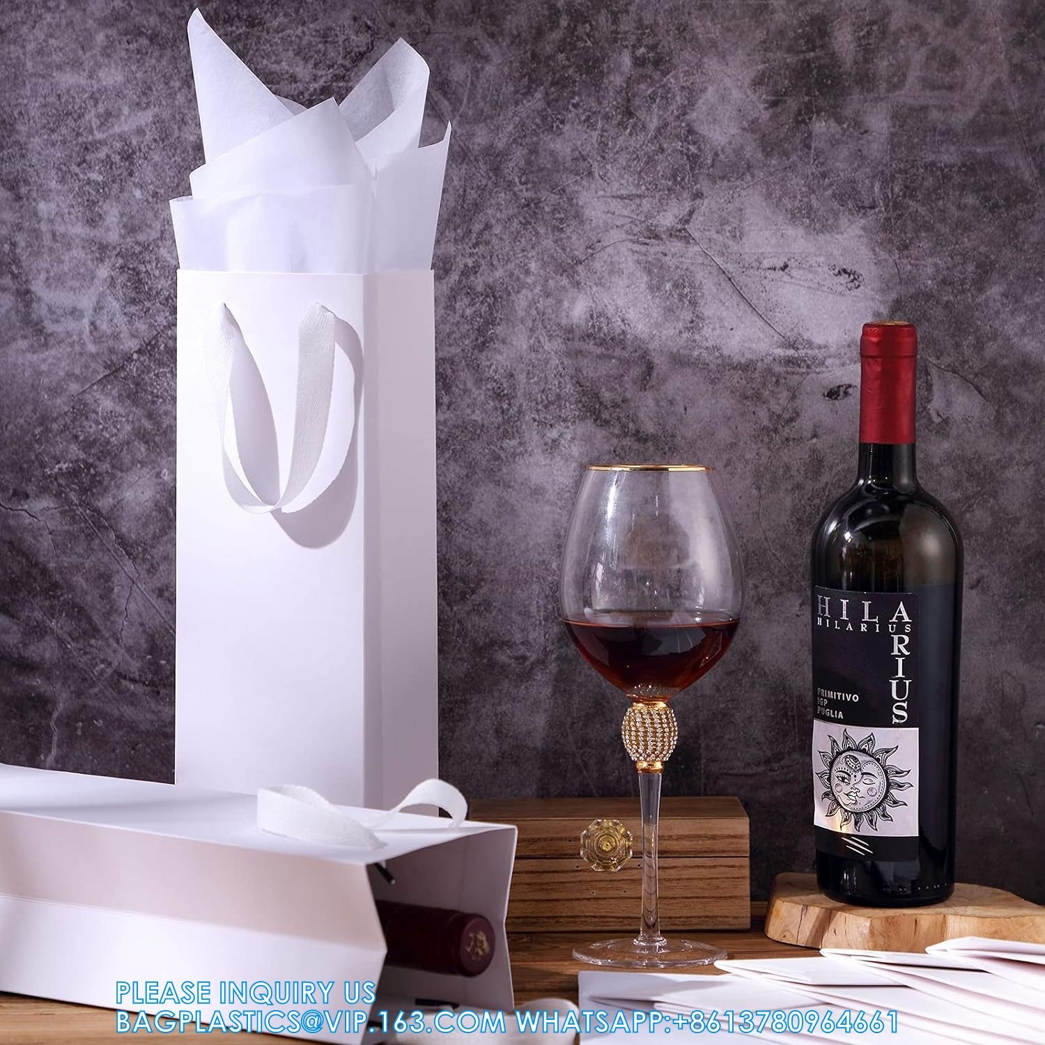 Paper Wine Bag Wine Bottle Bag Holder With Handles With Kraft Tissue Paper Retail Wine Bag For Christmas Holiday