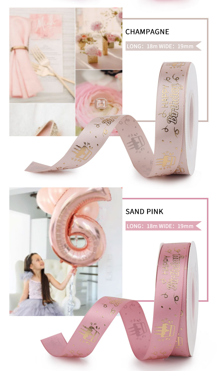 100mm 3inch Solid Color taps printed letter for birthday party Polyester Material Satin Ribbon