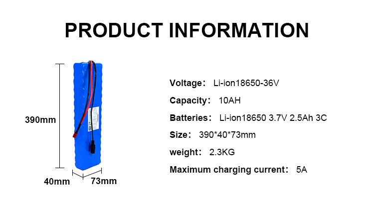 Electric Bike Lithium Ion Battery Pack 36v 10ah Battery Pack Long Life