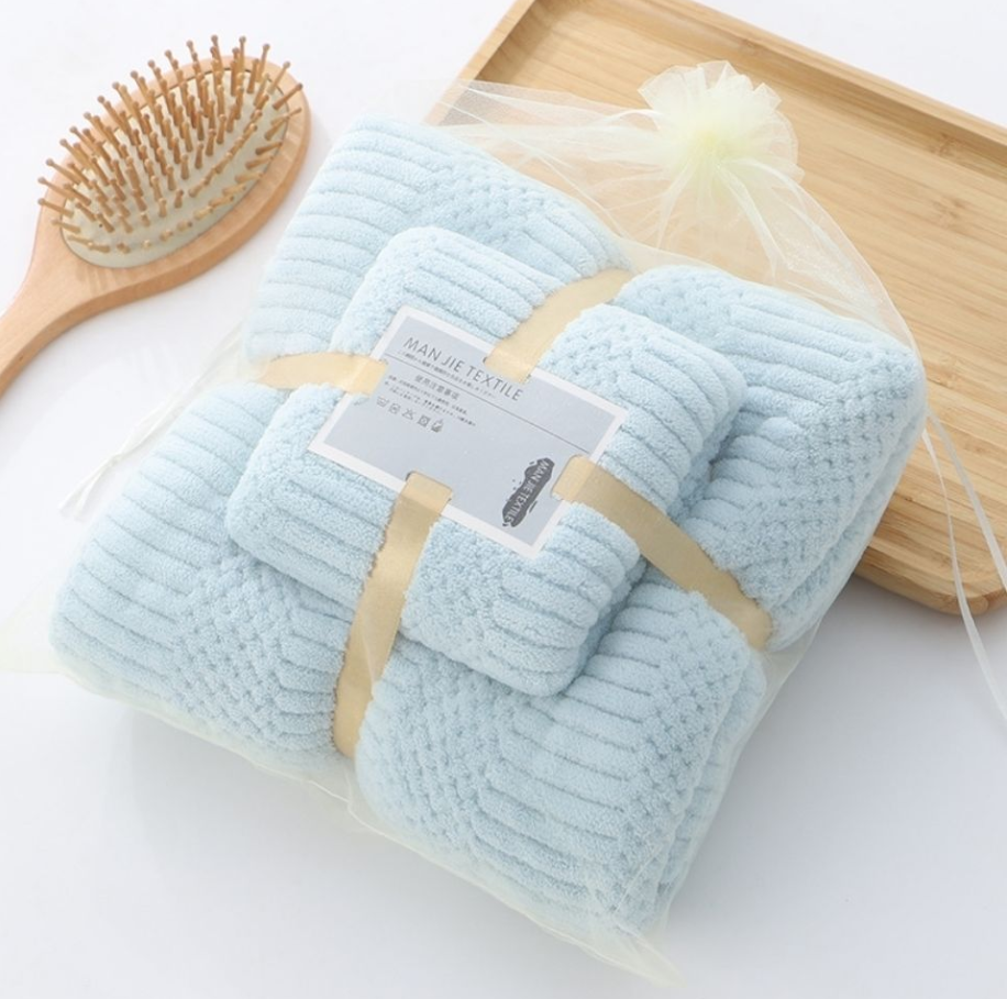 Polyester Woven Bath Towel Set Thick and Absorbent Coral Fleece for Ultimate Comfort