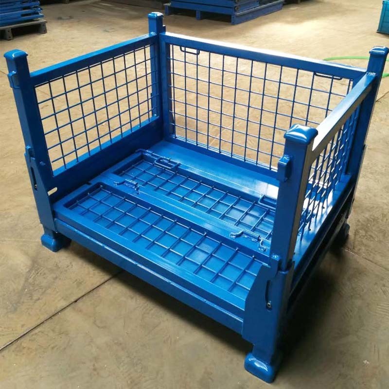 Foldable And Stackable Grid Metal Pallet Bins For Efficient Inventory Management
