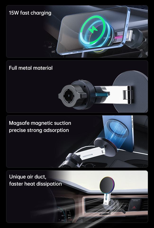 Foldable Iphone Magsafe Car Mount With 9 Color Lighting Animation