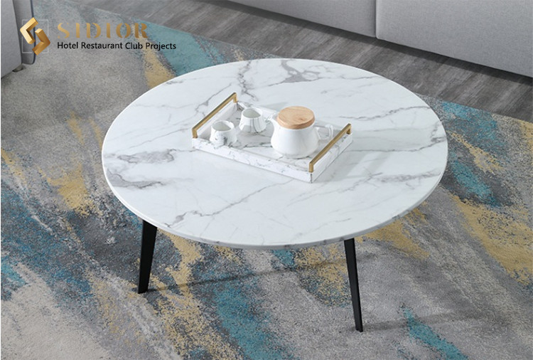 Coffee Table, Corner Table, Restaurant Center Table, Club Tea Table, Natural Marble Top, Powder Coated Steel Base