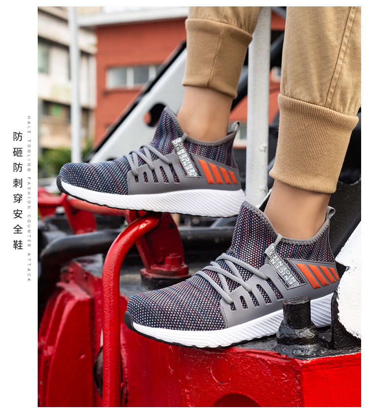 Breathable Flying Knit Work Shoes Comfortable Safety Shoes Kevlar Midsole Steel Toe EVA Sole