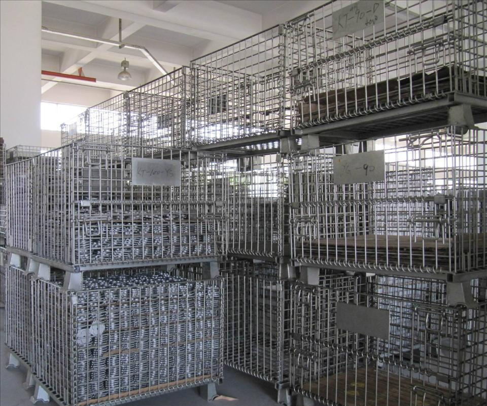 Collapsible Wire Mesh Containers Pallets Metal Foldable Cage With 500KG Capacity