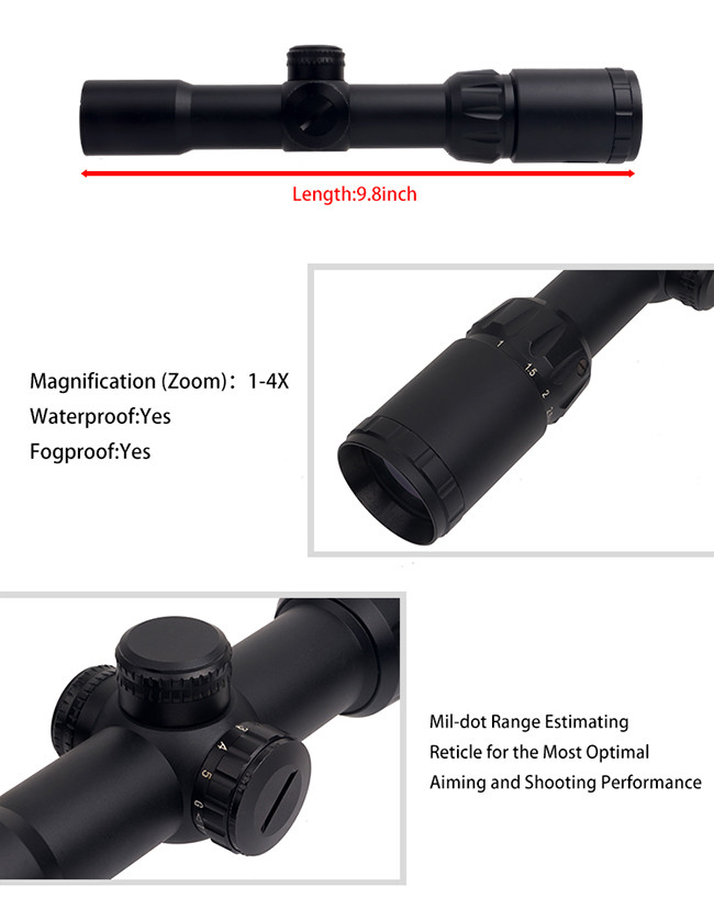 Waterproof Tactical Hunting Scope FFP 1-4X30E Objective Lens Diameter 30mm