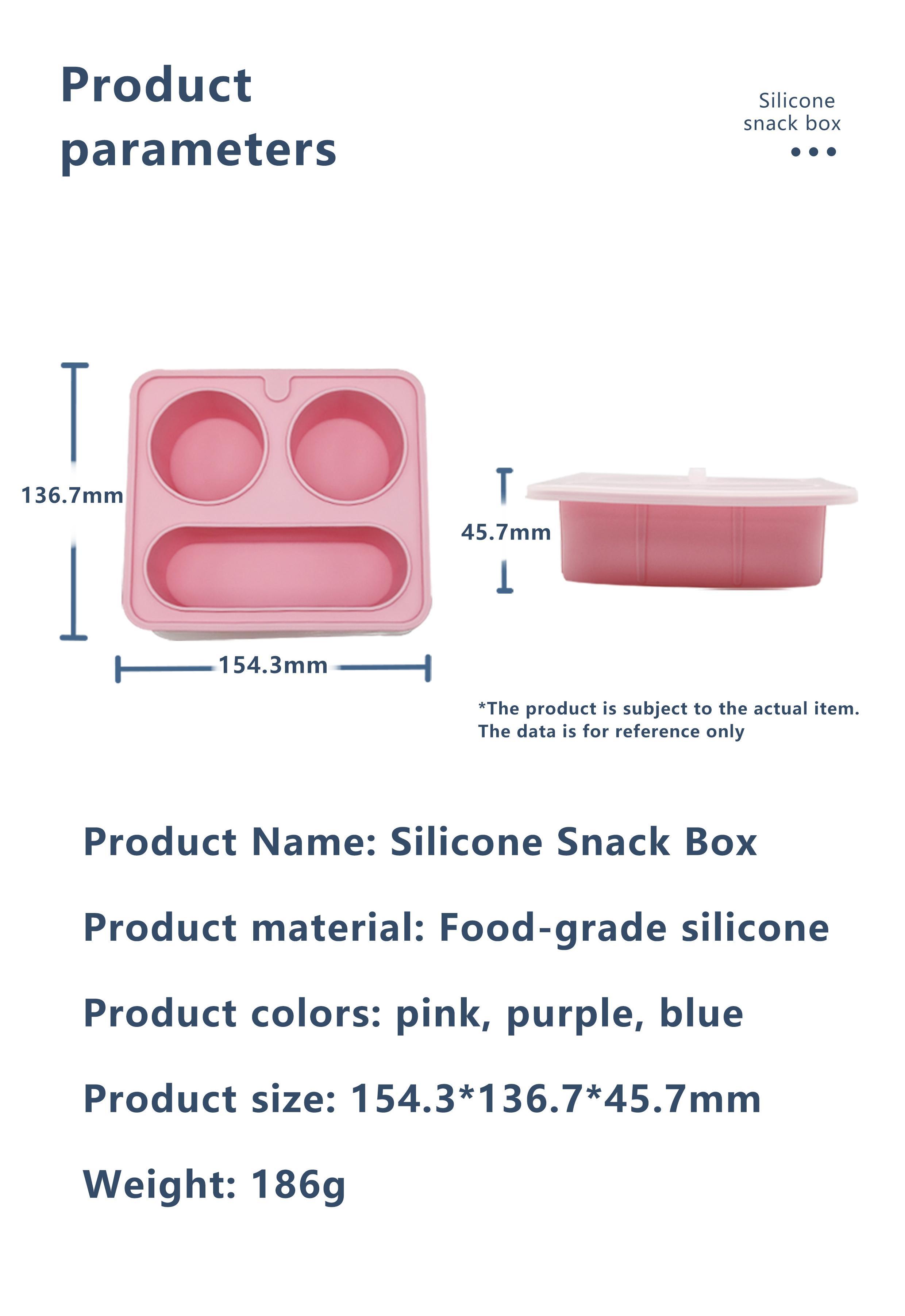 Blue Silicone Divided Snack Box with Lids BPA-Free Leak-Proof Eco-Friendly Microwave Dishwasher Safe for Kids Adults OEM