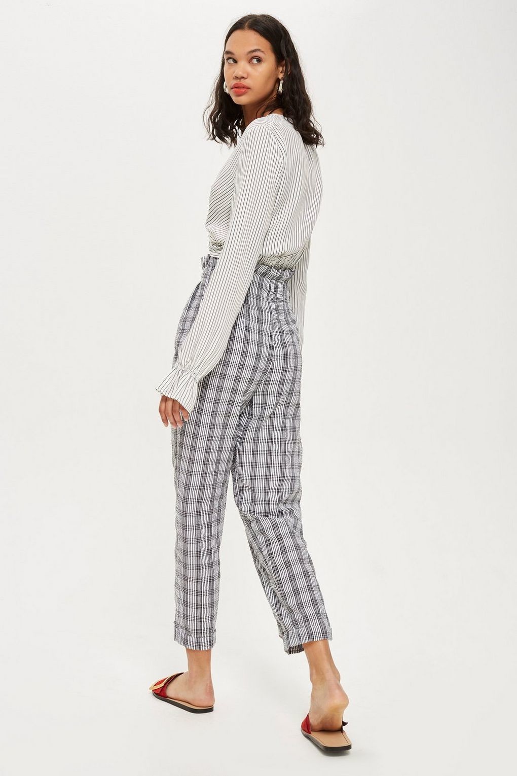 custom make grey checked modern work pants,casual pants with front four buttons