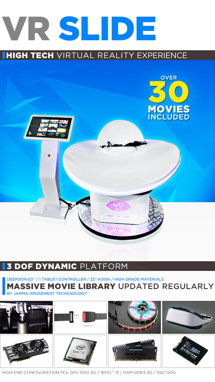 Slide Vertual Reality Movies High Income 22" Kiosk 1.65 X 1.54 X 1.12 M RGB LED 220V