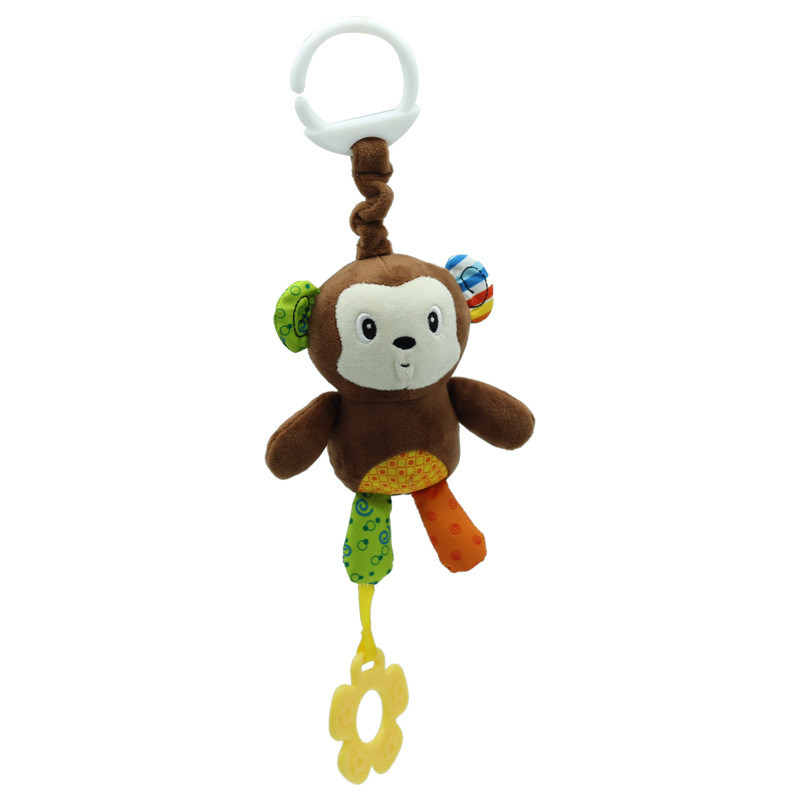 Car Bed Crib Rattle Crinkle Squeaky Toy Animal Ring Hanging