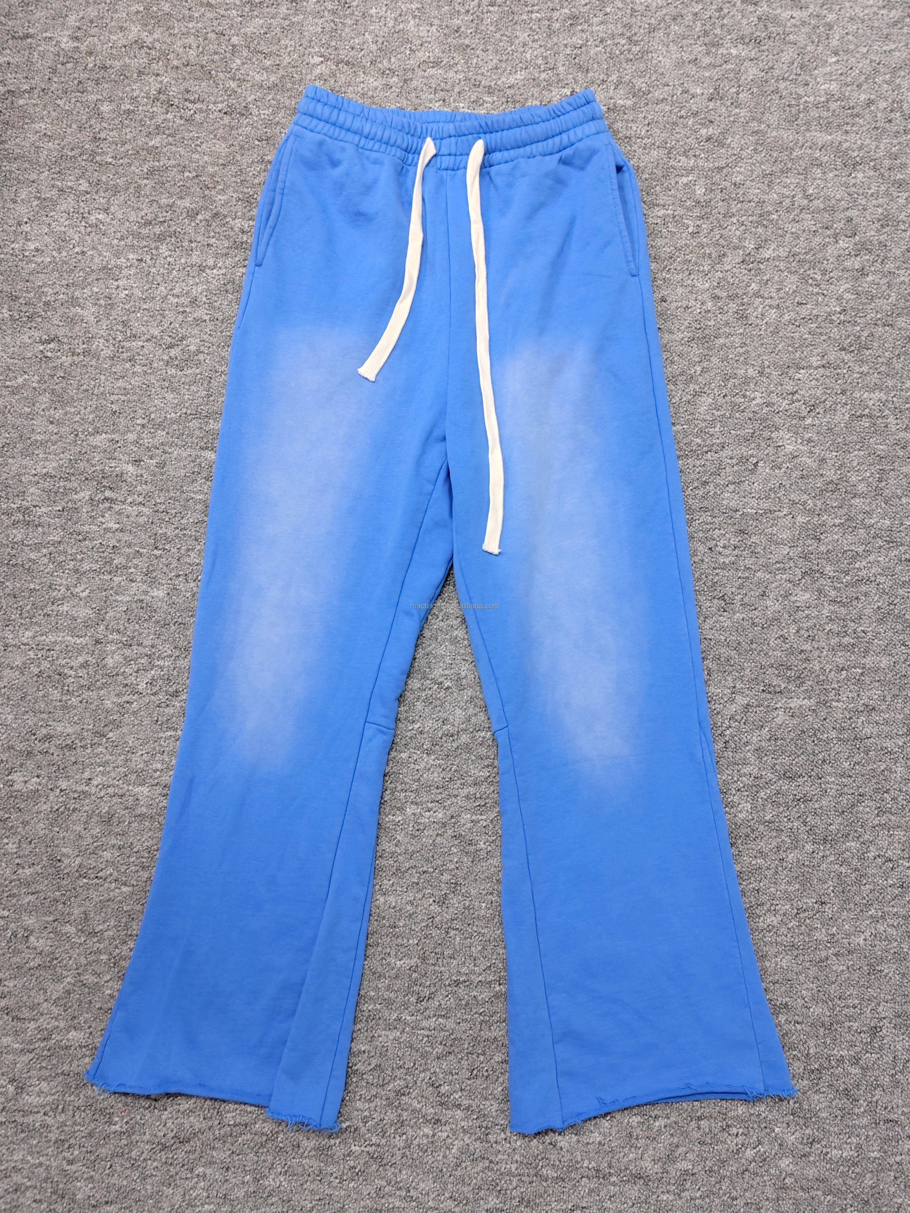 Men'S Sun Faded Acid Wash Flared Sweatpants Custom For Girls Boys Vintage Decoration Raw Hem Cut Edge