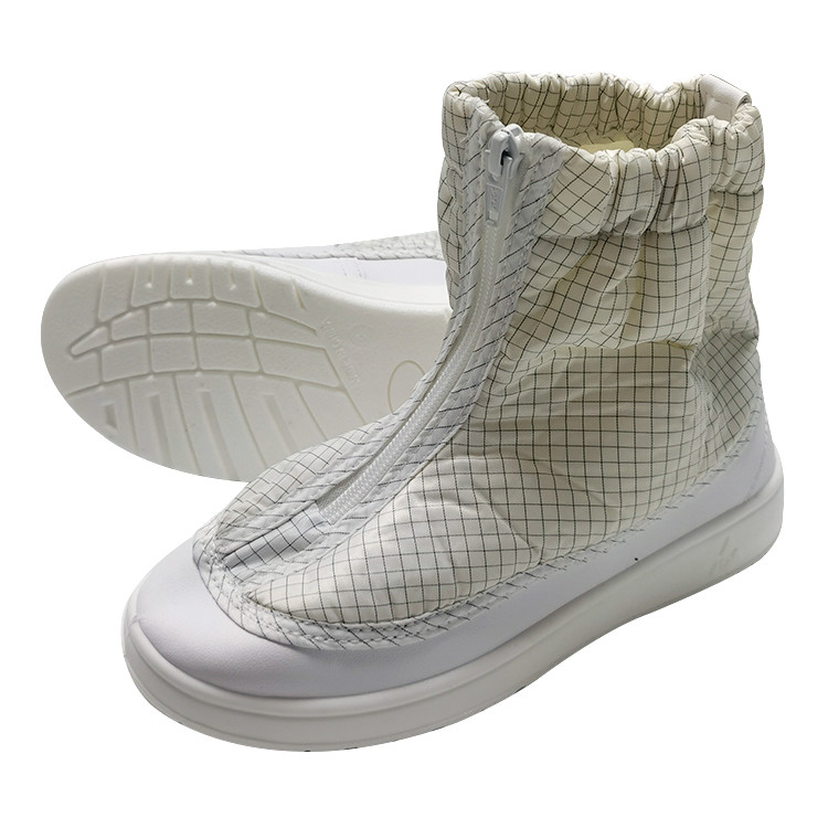 White Antistatic PU Gird ESD Fabric Short Boots For Cleanroom