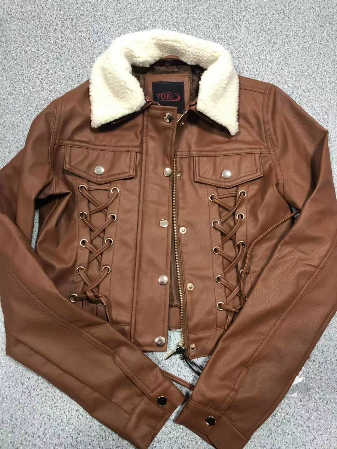 Ladies High quality leather jacket, Women's Leather jacket, Sherpa collar detachable