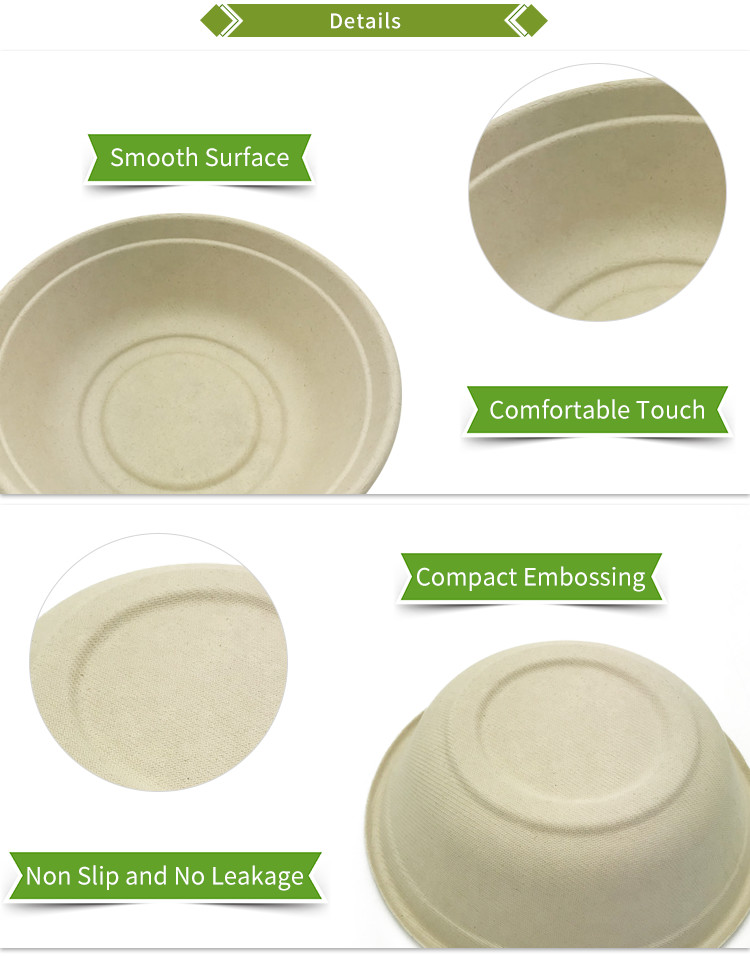 Customized Food Grade Biodegradable Disposable 1000ml 90mm Tall Sugarcane Bagasse Bowl With Lid