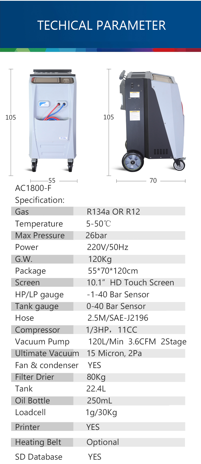 Fully Automatic Portable AC Machine R134A Car Refrigerant Recovery Machine