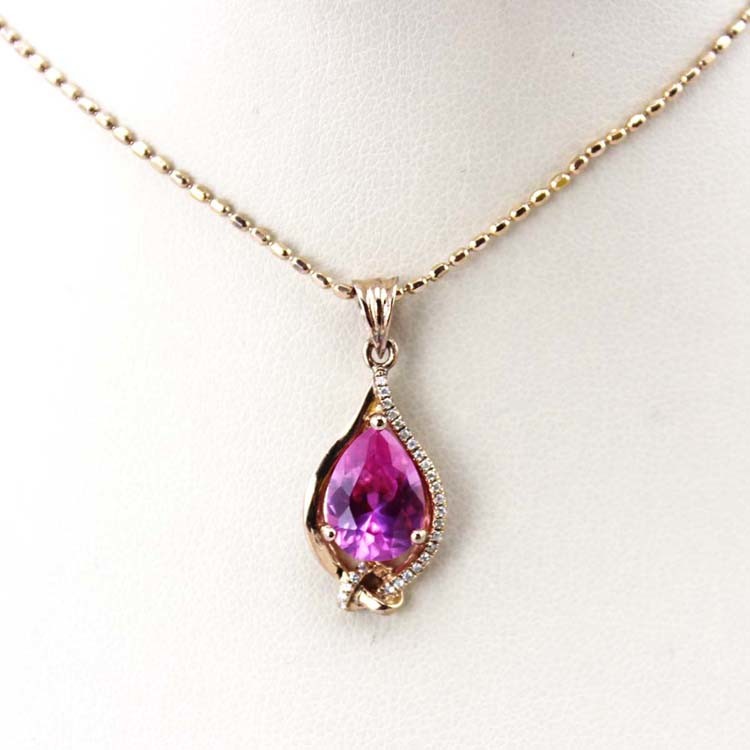 Women Jewelry 925 Silver 8mmx10mm Pear Pink Cubic Zircon Pendant(PSJ0424)