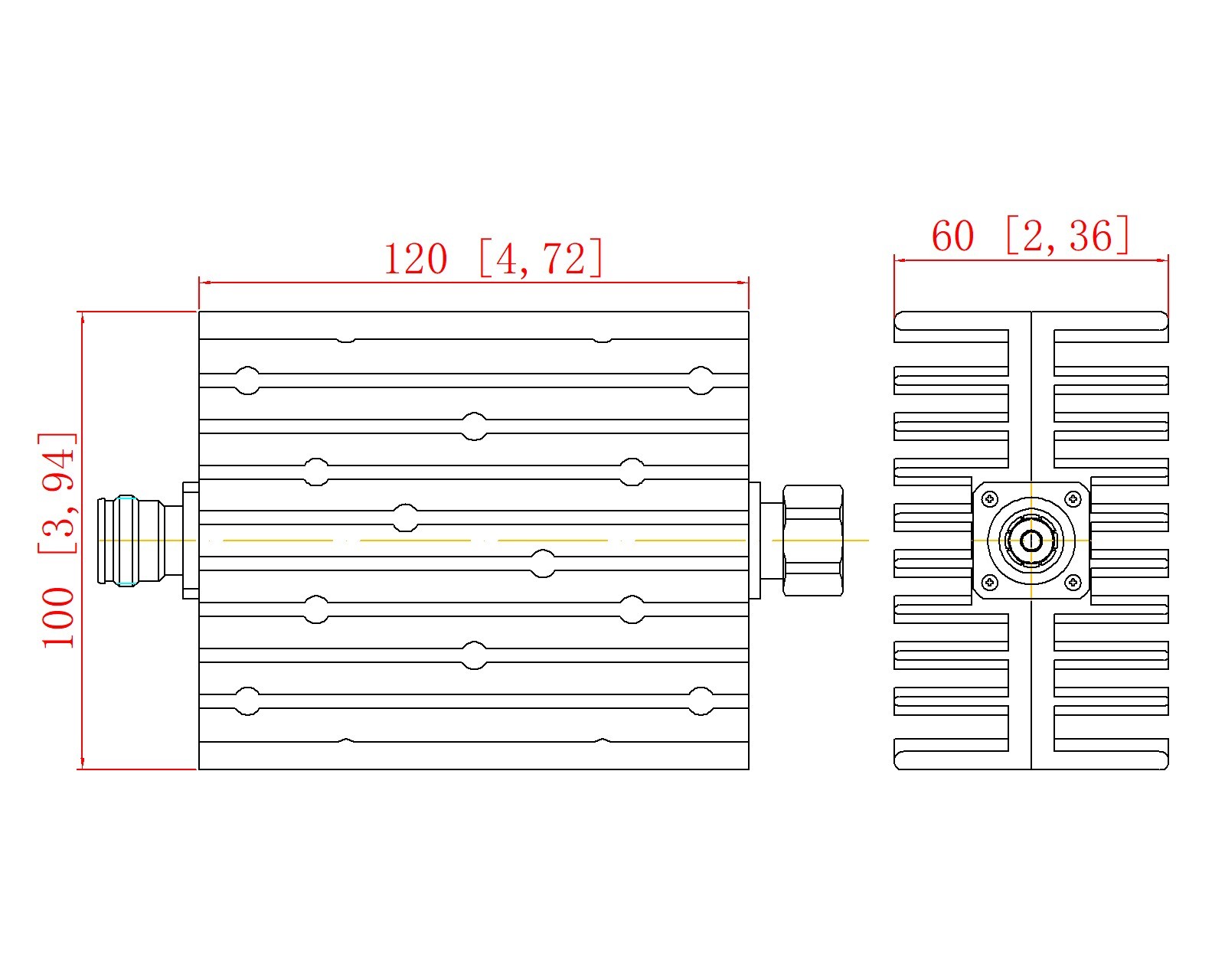 DC-6000MHz 100W Attenuator 4.3-10 Male To 4.3-10 Female