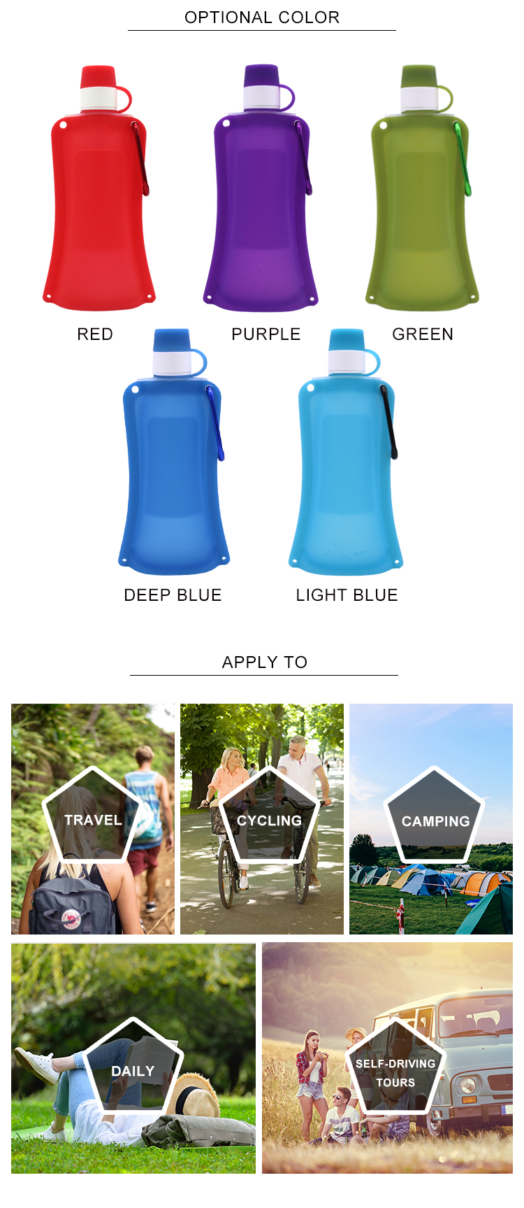 Eco Friendly 500ml Silicone Expandable Water Bottle