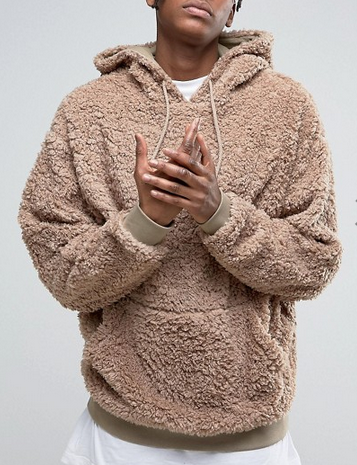 Oversize Xxxxl Plain Thick Heavyweight Sherpa Lined Hoodie Soft Touch Brown