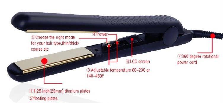 Professional Hair Straightening Tools 360 Degree Swivel Cord Power Ceramic Coating