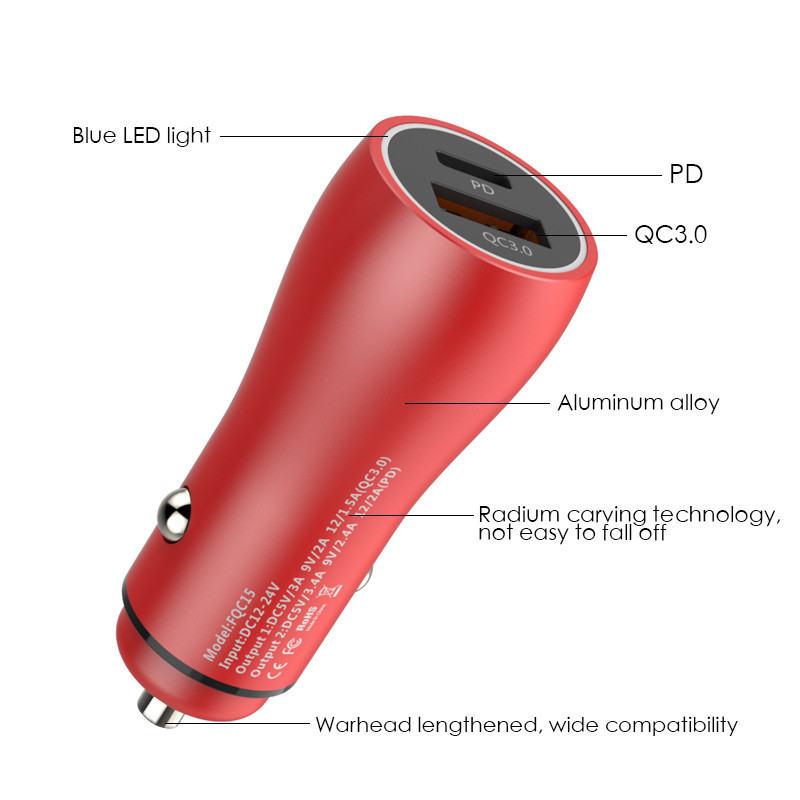 PD+QC3.0 CAR CHARGER FAST USB CAR CHARGER Compatible with all smart phones, type-c fast car charge