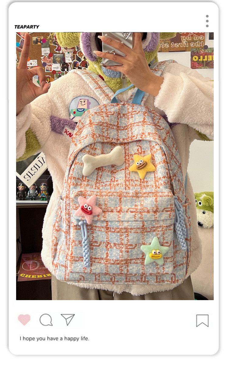 High appearance level small fresh check bag junior high school backpack female college students fall and winter backpack