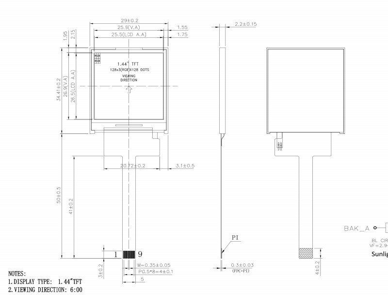 1.44 Inch Tft Lcd Module 4 Wire Spi Interface 128x128 Dots Square Positive Lcd Display With St7735