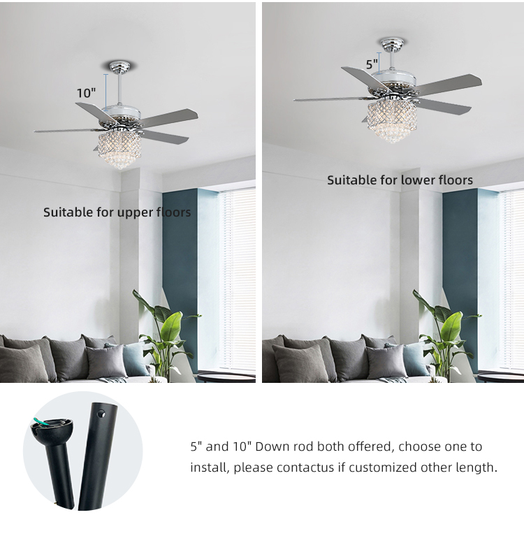 Decorative 2000 lumen Home Metal Blade Ceiling Fan Chandelier 90lm/w