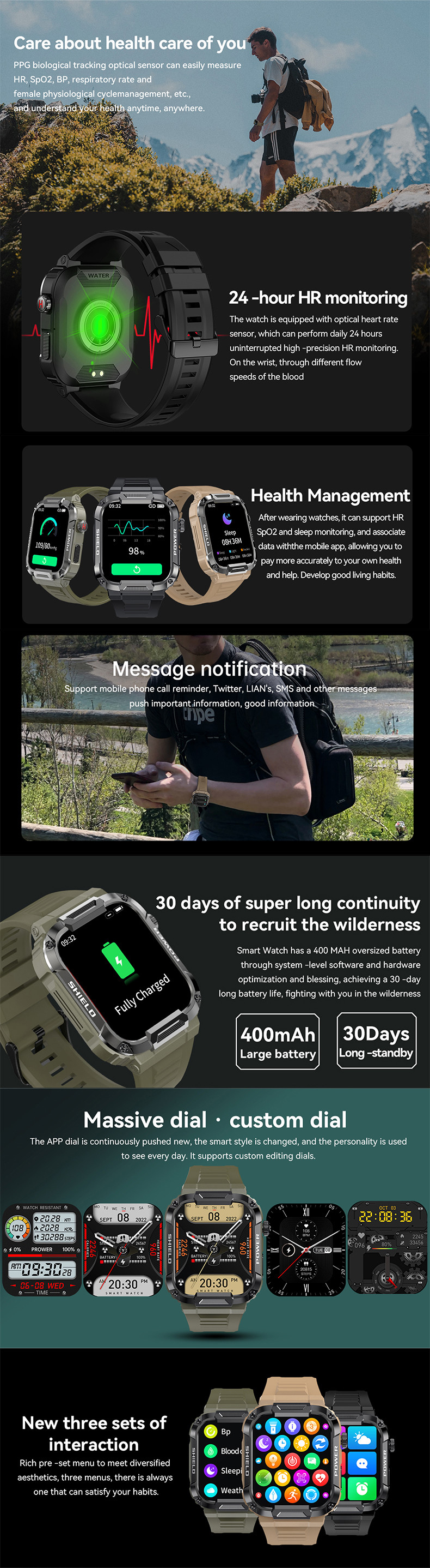 Anti Smashing Military Ip68 Waterproof Watch Rugged With Bluetooth Calling