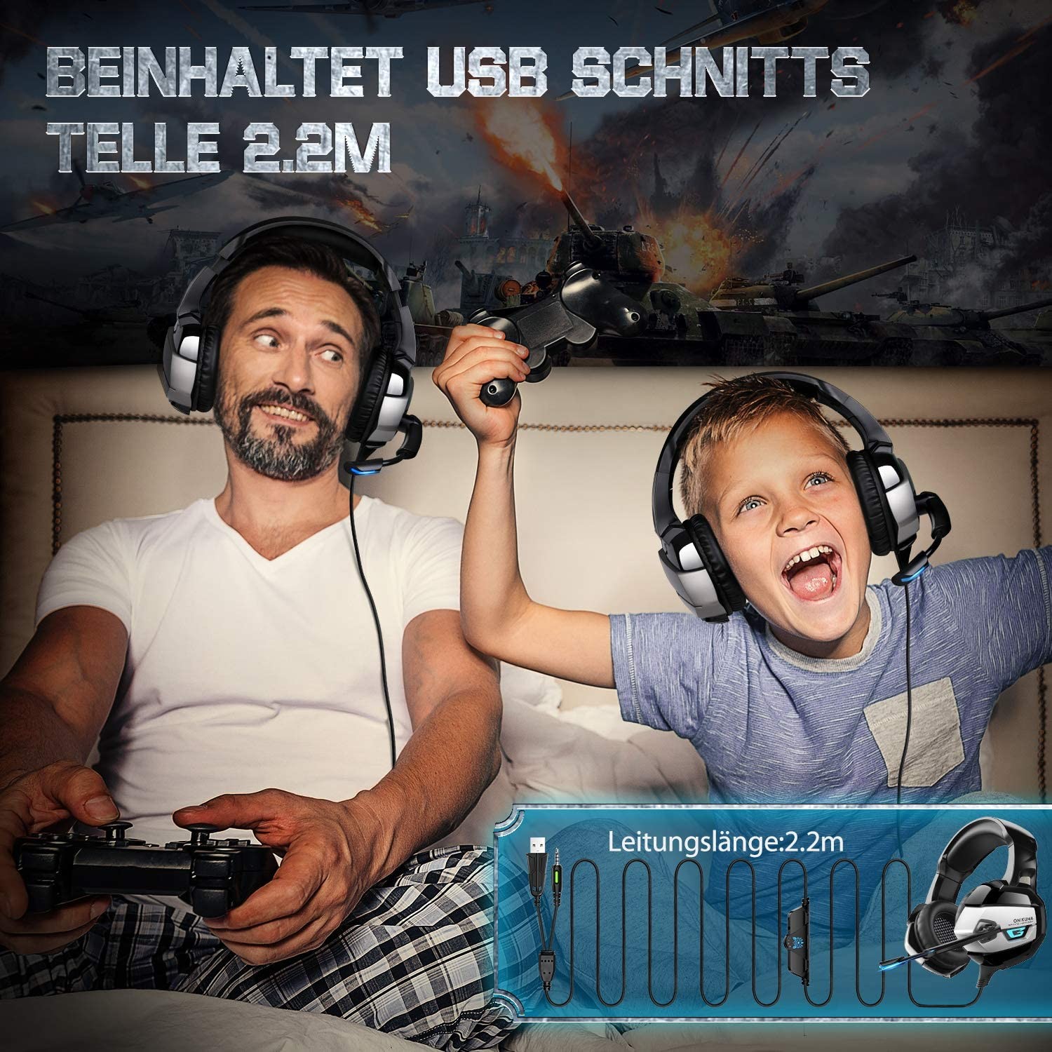 Mute Function 2.2m 2.2kohm Onikuma K5 Wired Gaming Headset